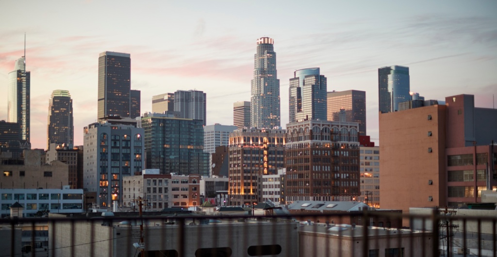 View Of Los Angeles Skyline At Sunset View Of Los Angeles Skyline At Sunset